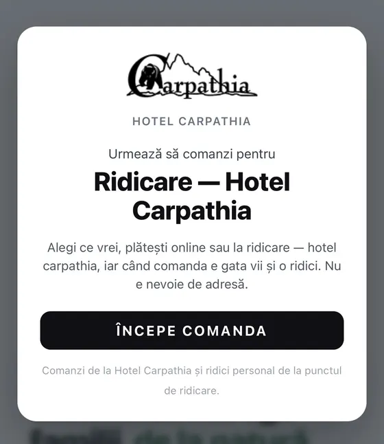 Fereastra de întâmpinare la scanare: Ridicare, un cod la recepție sau casă