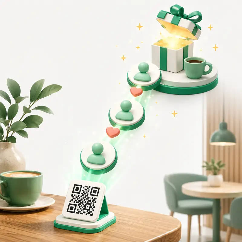 Ilustrație: cod QR AnyQR — Modul Recomandări (fidelizare)